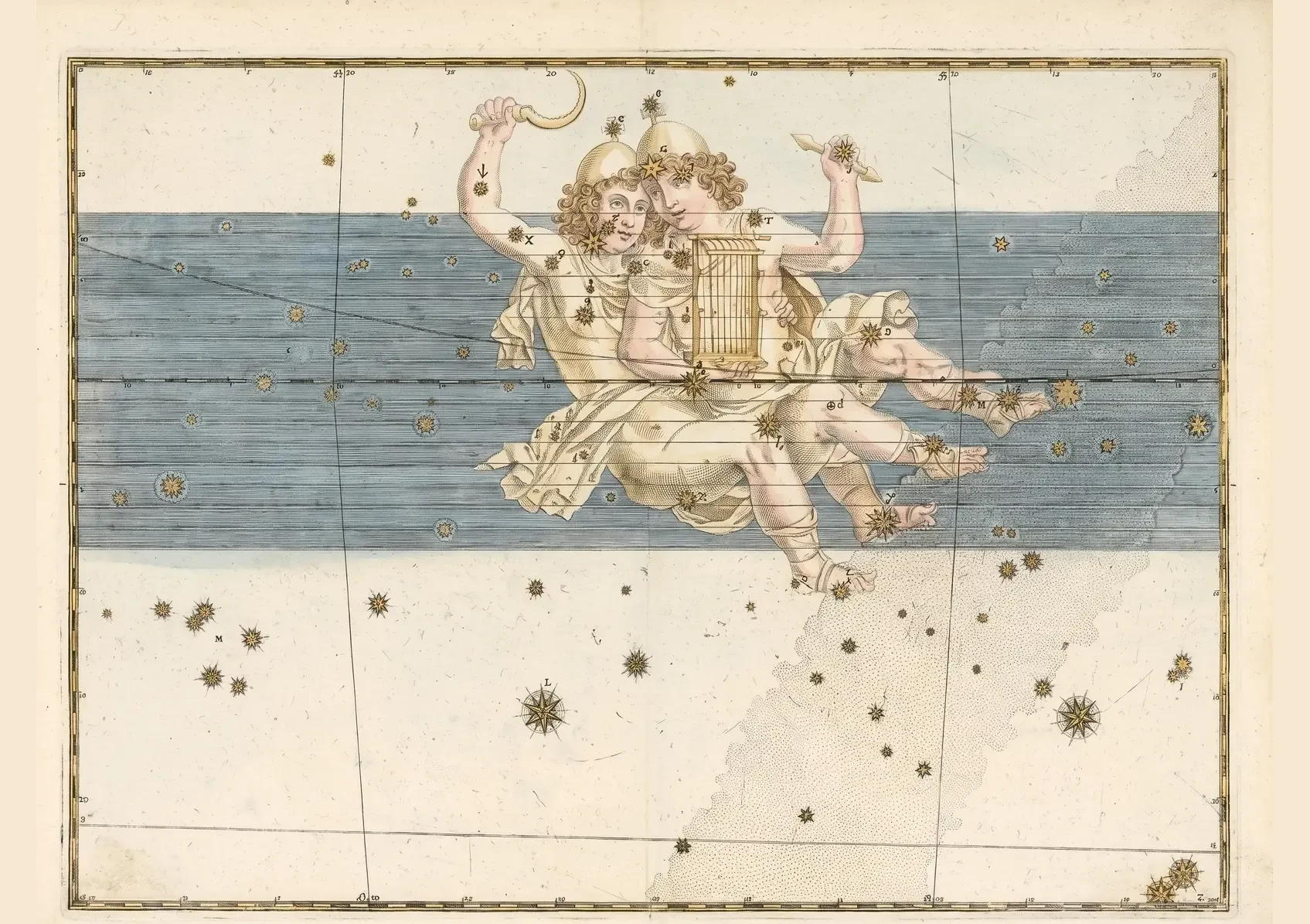 Gemini, the Twins — The constellation Gemini, Johann Bayer, 1655 edition of 1603